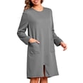 thumbnail image 1 of Women Loungewear House Coat Long Sleeve Zipper Robes Soft Short Bathrobes with Pockets Gray XL, 1 of 6