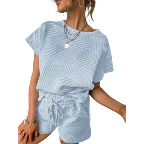 Women Loungewear Set Short Sleeve Tops & Shorts 2 Piece Outfits Set with Pockets