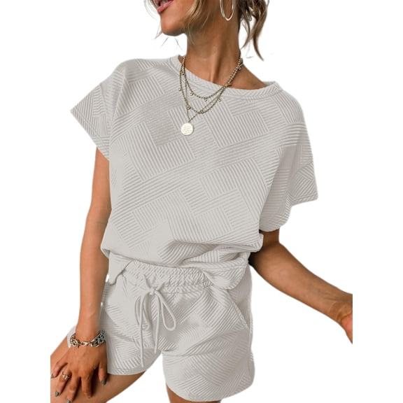 Women Loungewear Set Short Sleeve Tops & Shorts 2 Piece Outfits Set with Pockets