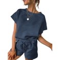 thumbnail image 1 of Women Loungewear Set Short Sleeve Tops & Shorts 2 Piece Outfits Set with Pockets, 1 of 6