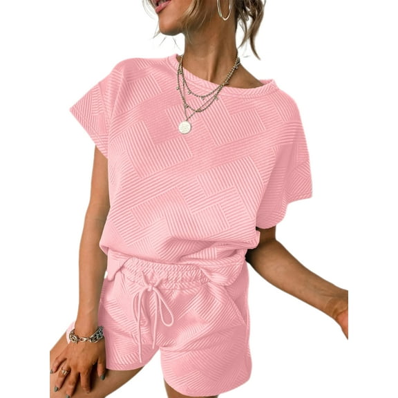 Women Loungewear Set Short Sleeve Tops & Shorts 2 Piece Outfits Set with Pockets