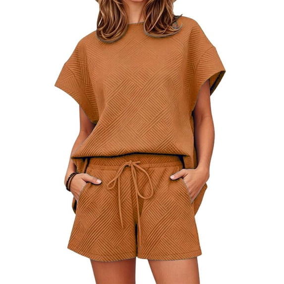 Women Loungewear Set Short Sleeve Tops & Shorts 2 Piece Outfits Set with Pockets