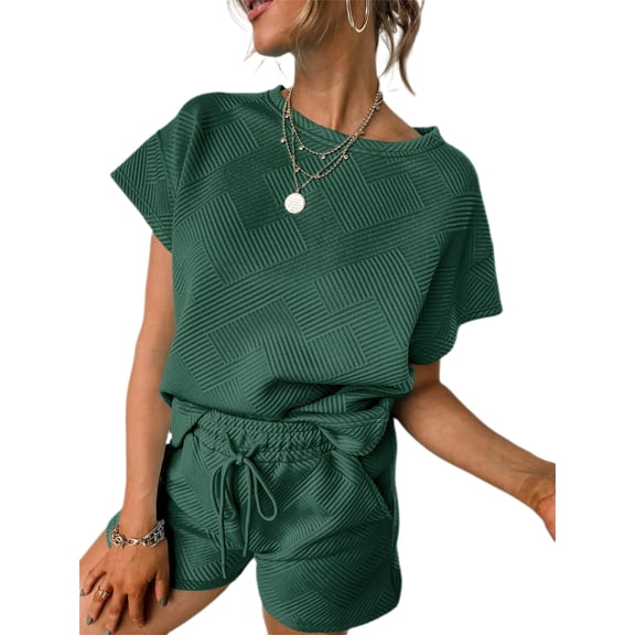 Women Loungewear Set Short Sleeve Tops & Shorts 2 Piece Outfits Set with Pockets