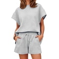 thumbnail image 1 of Women Loungewear Set Short Sleeve Tops & Shorts 2 Piece Outfits Set with Pockets, 1 of 6