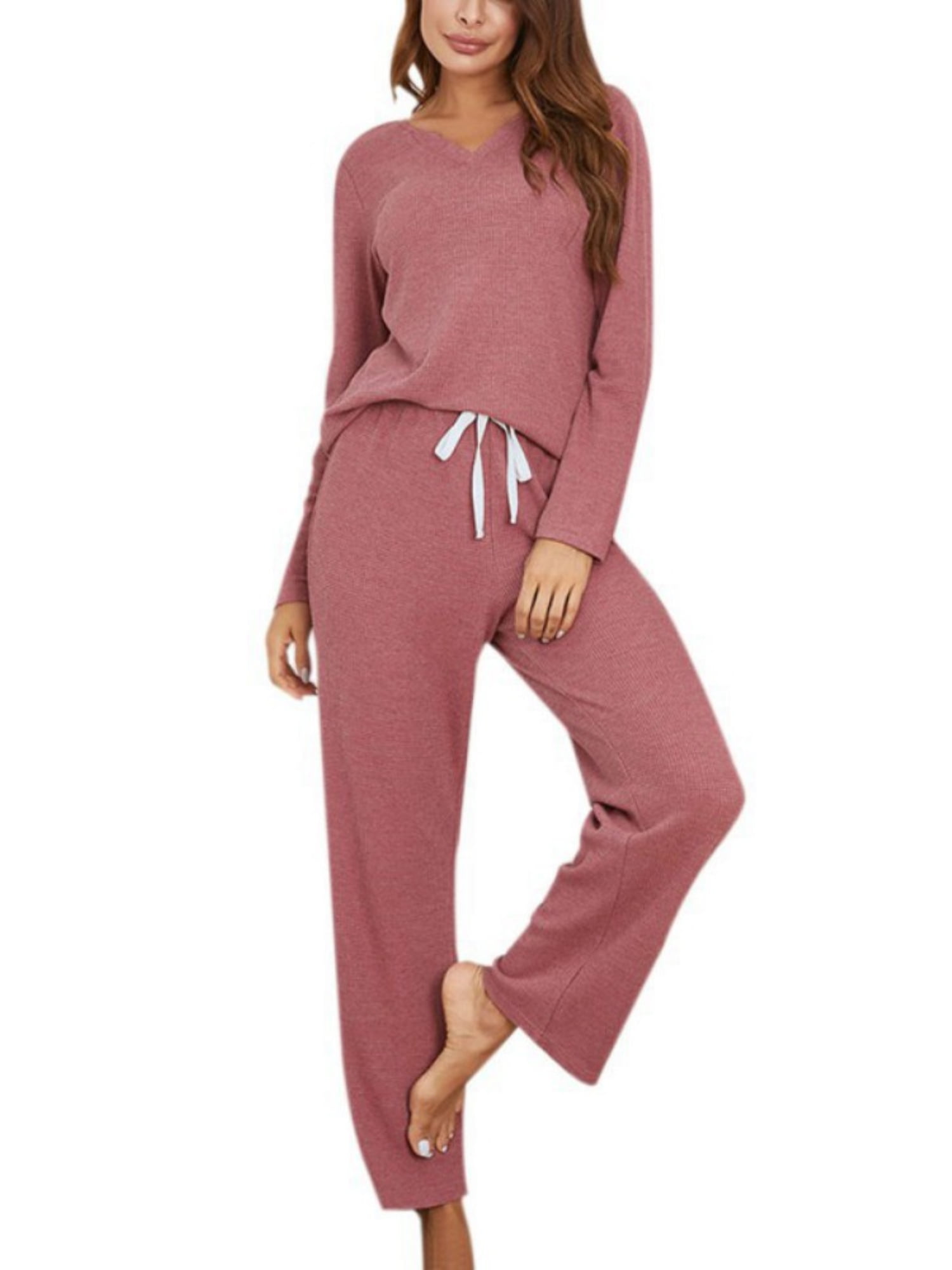 当店だけの限定モデル Sets,Long pj Piece 2 Sets Loungewear Women Sleeved Neck V Clothing