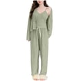 thumbnail image 1 of Women Loungewear Sets 3 Piece Open Front Cardigans Spaghetti Strap Camisole And Long Pants Knitted Ribbed Pajamas Sets (XL, Green), 1 of 6