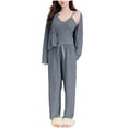 thumbnail image 1 of Women Loungewear Sets 3 Piece Open Front Cardigans Spaghetti Strap Camisole And Long Pants Knitted Ribbed Pajamas Sets (XXL, Gray), 1 of 6