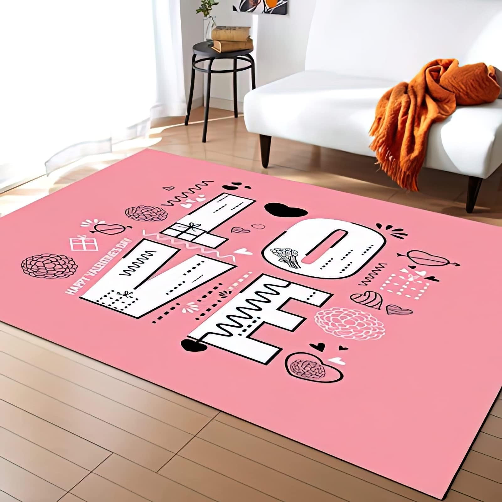 Women Love Bedroom Rug, Area Rug, Simple White Letter Heart Shape ...
