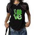 thumbnail image 1 of Women Love Clover Graphic Cotton Tee Round-neck Printed Cotton T Shirt Black S-5XL, 1 of 5