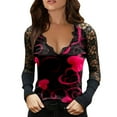 thumbnail image 1 of Women Love Heart Graphic Shirt Valentines Tops Shirt Lace Casual Sexy V-neck Sling Long Sleeve Lace Elegant Ladies Clothing, 1 of 4