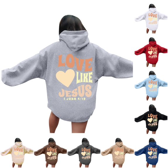 Women Love Like Jesus Graphic Hoodie Casual Inspirational Religious Print Pullover Sweatshirt Top