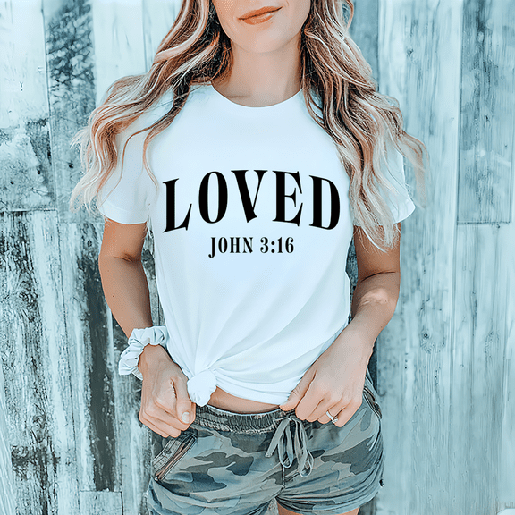 Women Loved John 3:16 Graphic Tee T Shirt Cotton Round-neck Printed White S-5XL