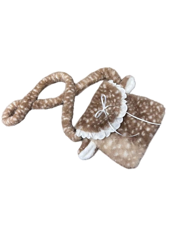 Women Lovely Plush Crossbody Bag Trendy Small Shoulder Purses Phone Wallet Deer Shaped Purses with Closures