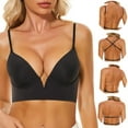 thumbnail image 1 of Women Low Back Bras-Invisible Backless Bra-Seamless Secret Plunge No Show Bra Lightly Lined Halter Multiway Low Cut Deep-V Halter Bras, 1 of 5
