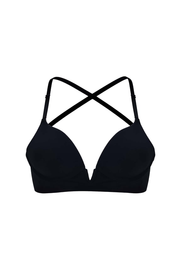 Women Low Back Bras Seamless Deep-V Plunge Invisible Backless Design Underwire Lightly Lined Halter Multiway Low Cut Bra