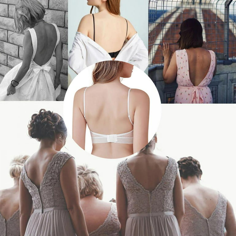 Women Low Back Push Up Bra Backless Bra Strap Lace Bralette Lingerie for  Backless Dress Ballet Dance, S to 3XL
