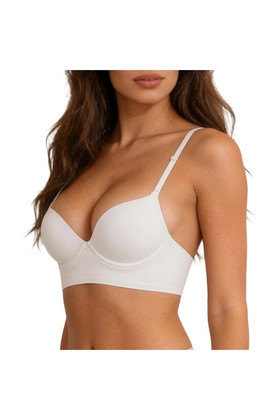 Women Low Back Wire U Shaped Backless Bra Convertible Spaghetti Strap Seamless Sleeping Bralette