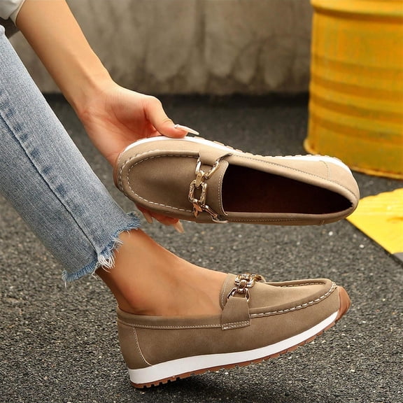 Women Low Heel Flat Round Toe Slip-On Loafers with Wedge Buckle Soft Bottom