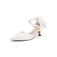 thumbnail image 1 of Women  Low Kitten Heel Bow Heels Dress Shoes Closed Pointed Toe Ankle Strap Elegant Wedding Party Pumps, 1 of 4