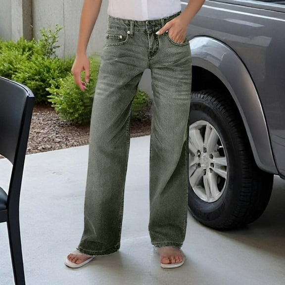 Women Low Rise Baggy Jeans Loose Fit Boyfriend Straight Wide Leg Jeans Trendy Stretch Long Denim Pants Designer Wide Leg Pants for Women Denim Look Leggings plus Size Women Pants New Direction on