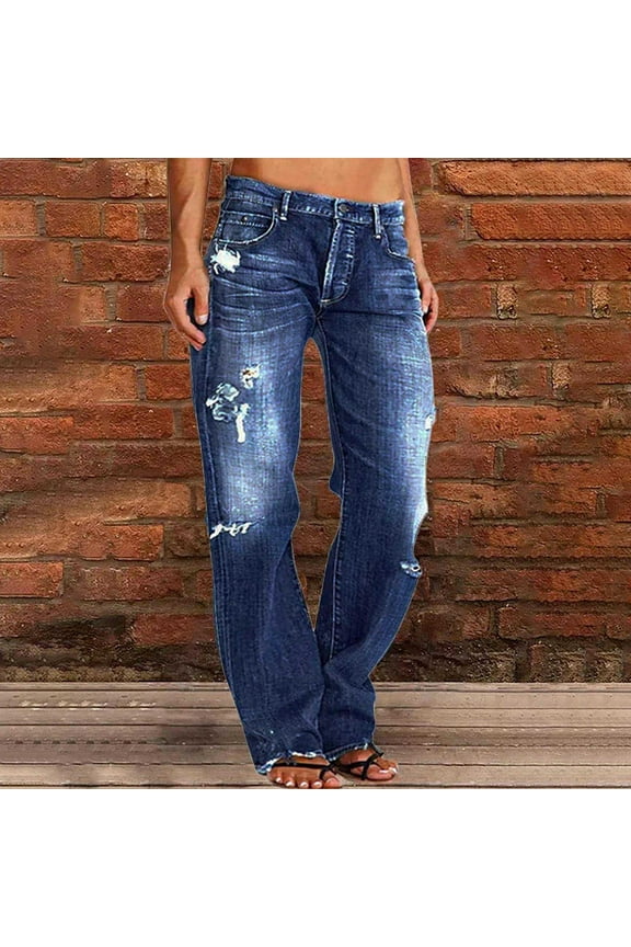 Women Low Rise Boyfriend Jeans Fashion Flare Bell Bottom Jeans Stretch Wide Leg Denim Pants