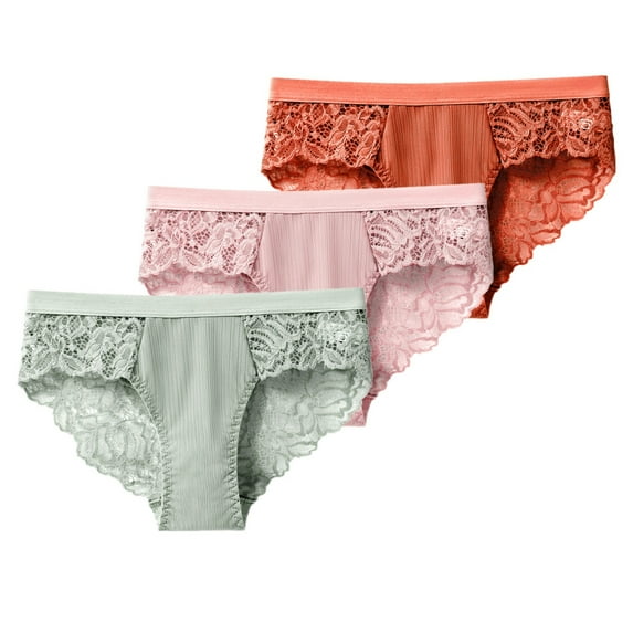 Women Low-Rise Briefs Lace Panties Underwear Lingerie Panties Female Floral Panty Underpants-3Pack