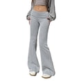 thumbnail image 1 of Women Low Rise Fleece Lined Flared Pants Fold Over Waistband Thermal Leggings, 1 of 21