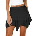 thumbnail image 1 of Women Low Rise Lace Y2k Pleated Ruffle Short Skirt Flowy Asymmetrical Underskirt Fairy Half Slip Skirts Black L, 1 of 6