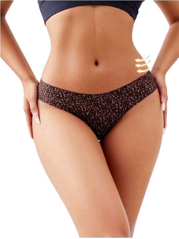 Women Low Rise Leopard Print Wavy Seamless Bikini Panties M