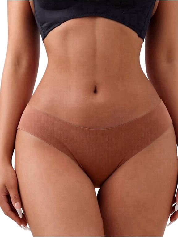 Women Low Rise Leopard Print Wavy Seamless Bikini Panties Skin Brown M