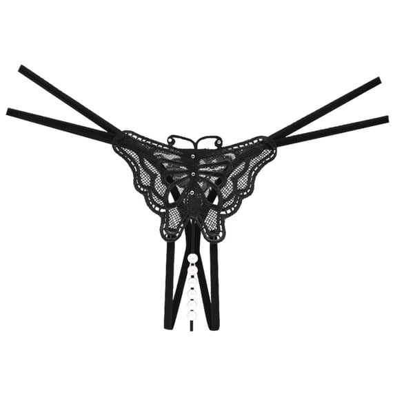 Women Low Waist Butterfly Embroidered Panties Hollow Out Pearl Massage