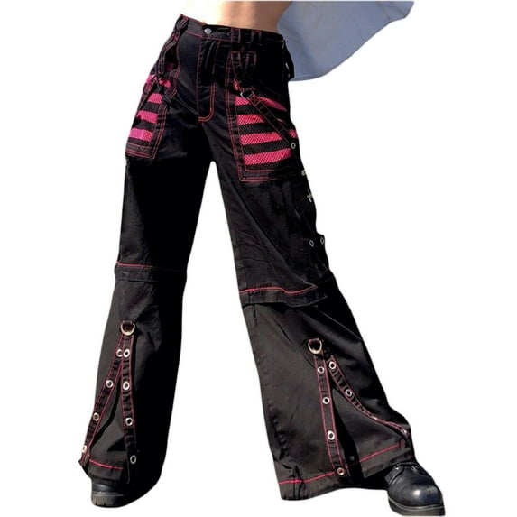 Women Low Waist Cargo Pants Baggy Trouser Y2k Vintage Aesthetic Low Rise Wide Leg Pant Grunge Gothic Pants with Pockets