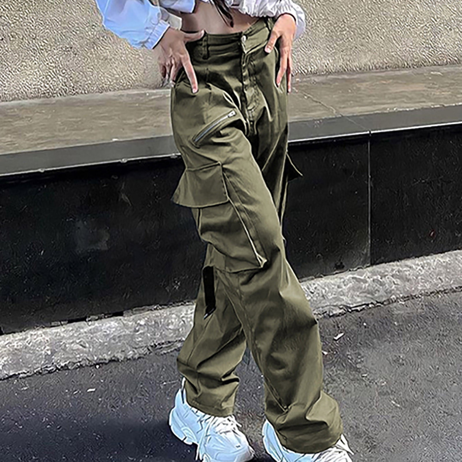 Women Low Waist Cargo Pants Indie Aesthetic Drawstring Loose Fit Jogger  Pockets Trousers Baggy Hippie Punk Streetwear