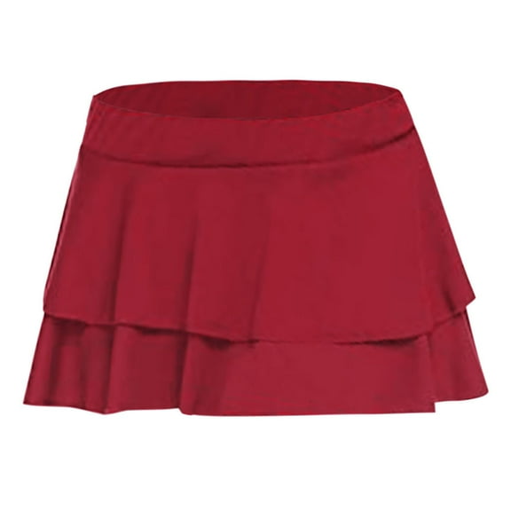 Women Low Waisted Skirts Double Layer Pleated Skirt Fashion Flowy Short Dress Nightwear Clubwear