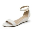 thumbnail image 1 of Women Low Wedge Heel Sandals Open Toe Ankle Strap Buckle Lady Work Casual Shoes INGRID WHITE/PU-2 Size 6.5, 1 of 5