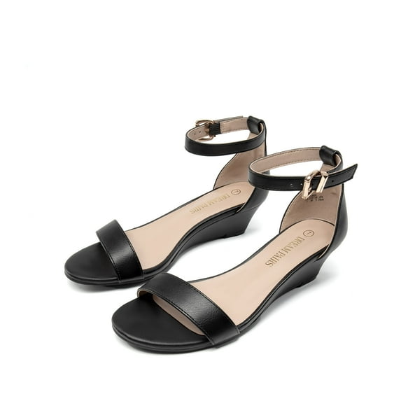 Women Low Wedge Heel Sandals Open Toe Ankle Strap Buckle Lady Work Casual Shoes