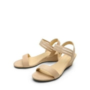 BURUDANI Women Low Wedge Heel Sandals Open Toe Ankle Strap Lady Work Casual Shoes