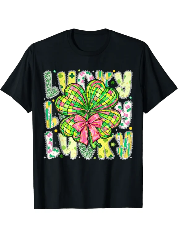 Women Lucky Clover Coquette Bow T Shirt Size S-5XL