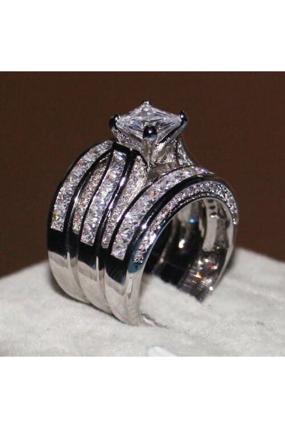 Women Luxury 925 Silver Filled Wedding White Sapphire Ring
