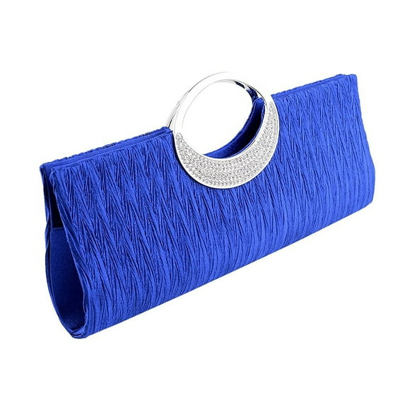 Women Luxury Rhinestone Satin Pleated Evening Bag Party Clutch Purse Handbag
