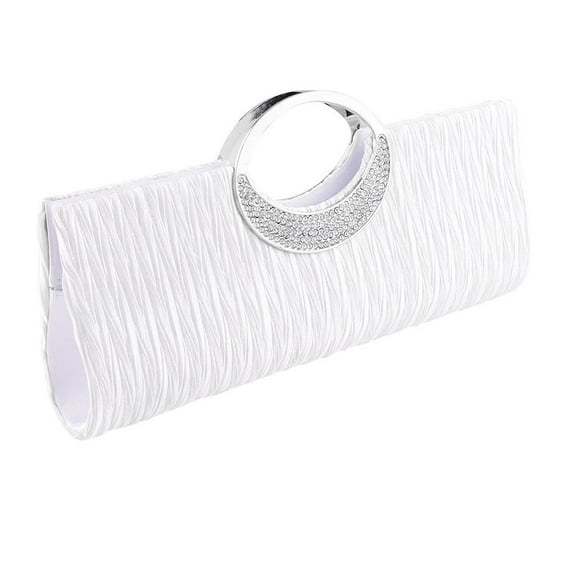 Women Luxury Rhinestone Satin Pleated Evening Bag Party Clutch Purse Handbag