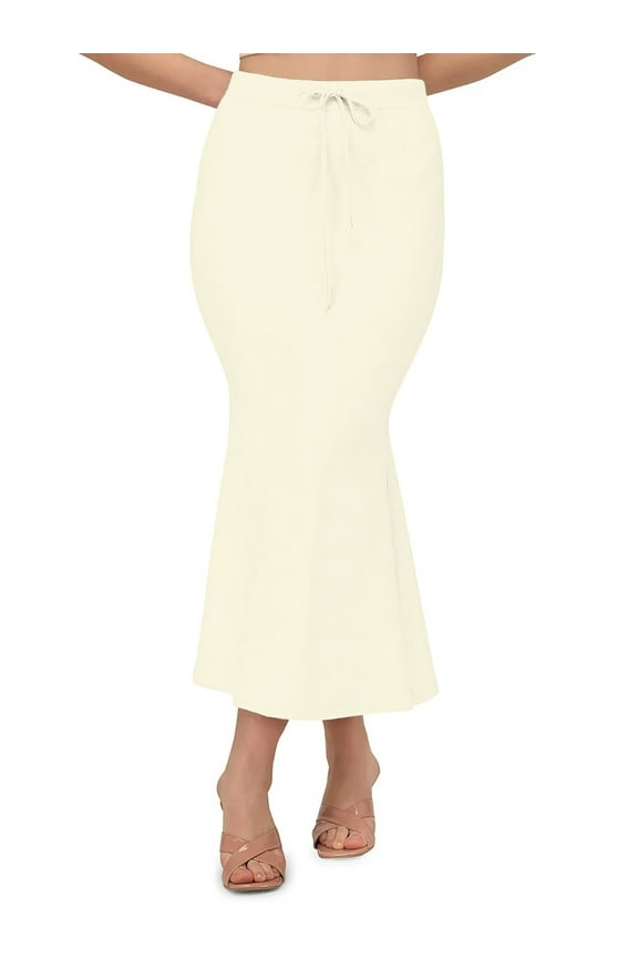 Women Lycra Cotton Flare Saree Shapewear Underskirt Fishcut Petticoat Cream 2XL