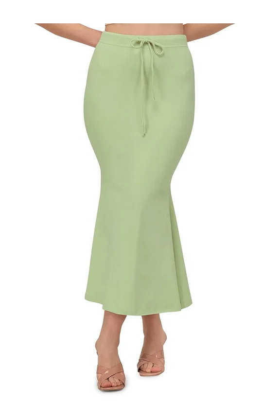 Women Lycra Cotton Flare Saree Shapewear Underskirt Fishcut Petticoat Light Green 2XL