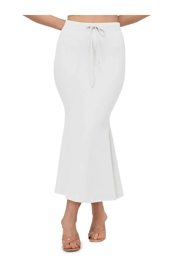 Women Lycra Cotton Flare Saree Shapewear Underskirt Fishcut Petticoat White S