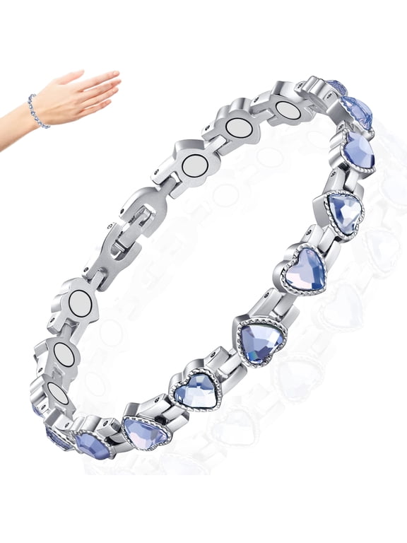 Women Magnetic Bracelet, Titanium Steel Heart Cubic Zirconia Bracelet with Sparkling Crystals Fashion Jewelry for Ladies