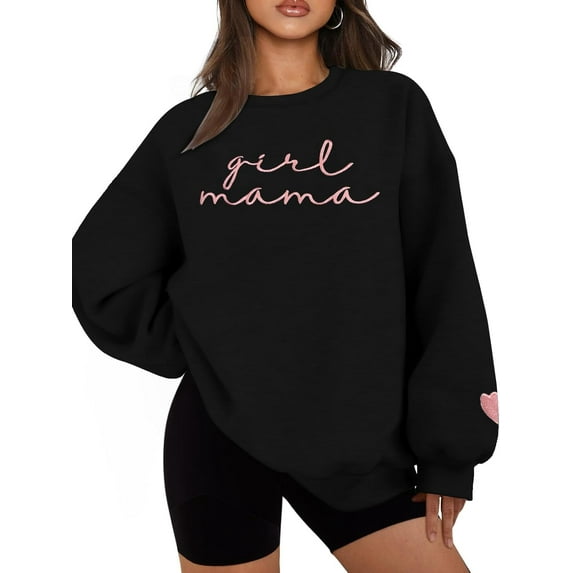 Women Mama Crewneck Sweatshirt Embroidered Shirt Funny Mom Letter Print Long Sleeve Pullover Tops