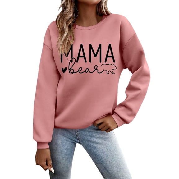 Women Mama Sweatshirt Oversized Crewneck Funny Mom Letter Print Long Sleeve Pullover Tops Fall Lightweight Shirts