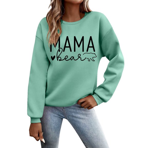 Women Mama Sweatshirt Oversized Crewneck Funny Mom Letter Print Long Sleeve Pullover Tops Fall Lightweight Shirts