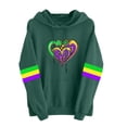 thumbnail image 1 of Women Mardi Gras Hoodies Long Sleeve Striped Hooded Sweatshirt Carnival Mask Pullover Top Holiday Parade Shirts Fat Tuesday Casual Long Sleeve Shirt Funny Vocation Outfits Green S, 1 of 4