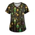 thumbnail image 1 of Women Mardi Gras Scrub Tops Plus Size Casual Short Sleeve Funny Carnival Mask Graphic Scrub Shirts Loose V Neck Scrubs Medical Nurse Uniform Nursing Workwear with Pockets Black XL, 1 of 5